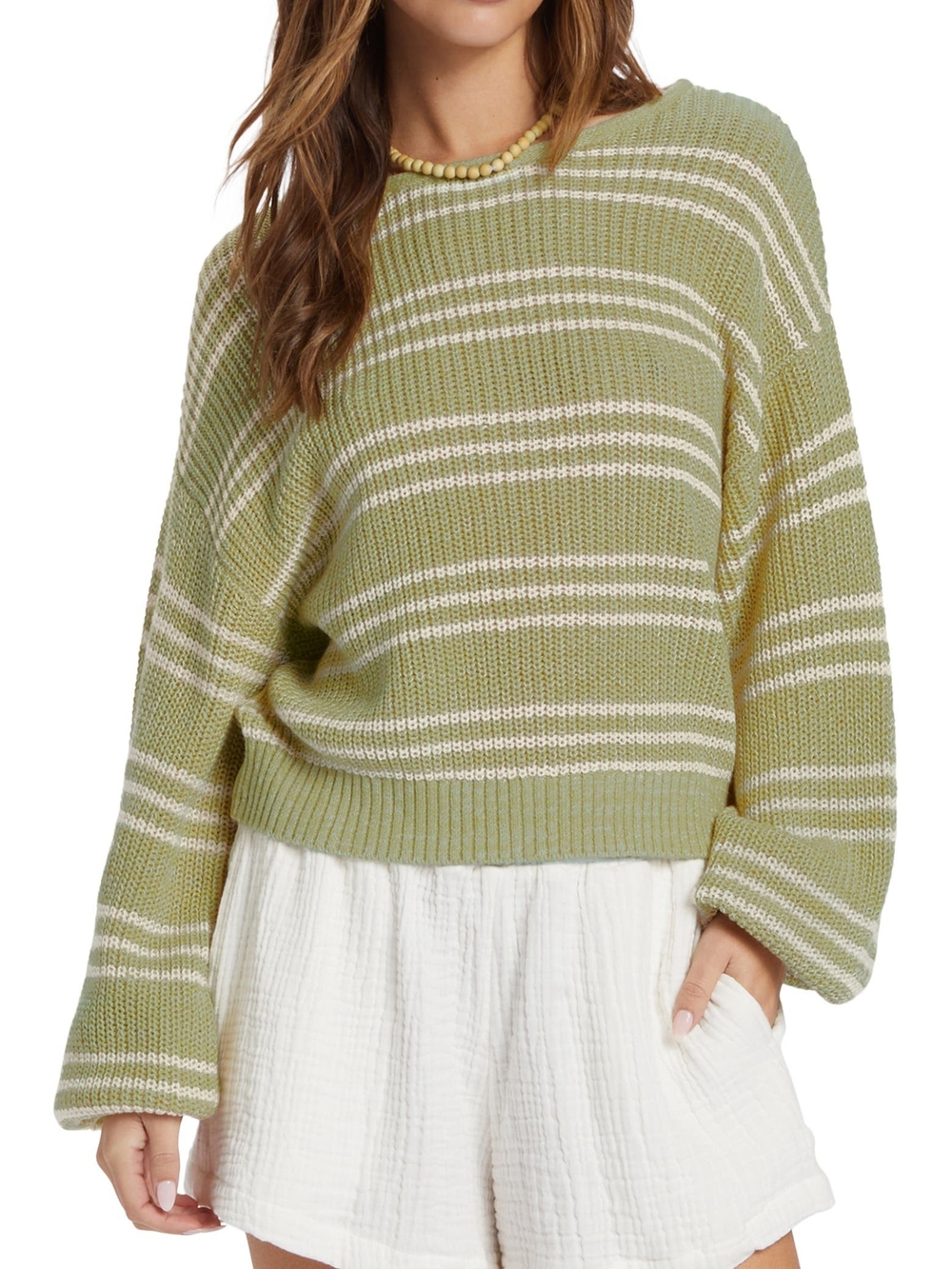 Light Wave Stripe Balloon Sleeve Sweater